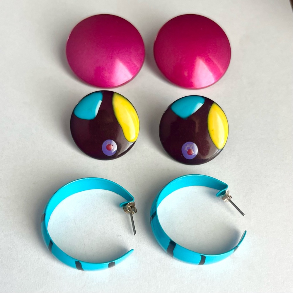 BOGO Three Pairs of Vibrant Vintage 80s 90s Earrings